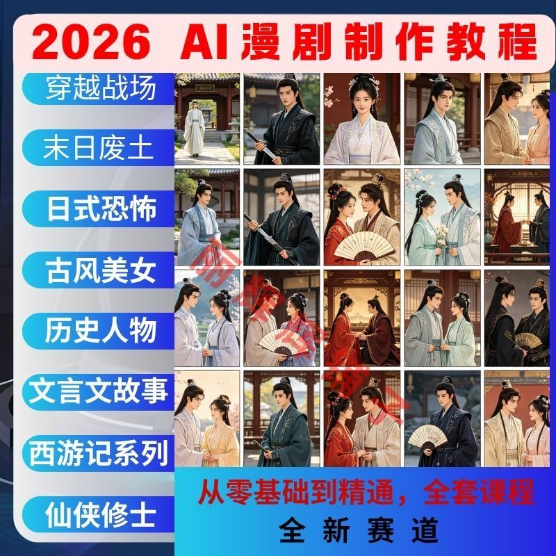AI漫剧2026教学从入门到精通实操案例视频新手课程全套训练多赛道